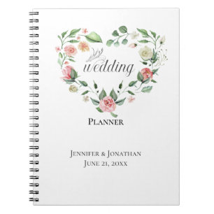 Caderno Espiral Cheire os Rosas, Planeador de Casamento de Coraç