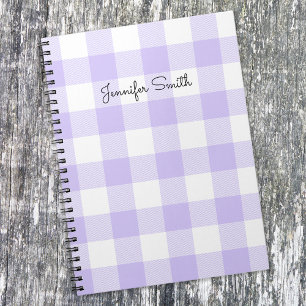 Caderno Espiral Cheque de Gingham Branco e Puro Pastel Moderno
