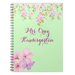 Caderno Espiral Cherry Blossom Bonito rosa e verde personalizado