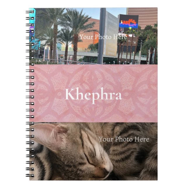 Caderno Espiral Cherry Blossom Pink Batik Nome e Colagem de Fotos (Frente)