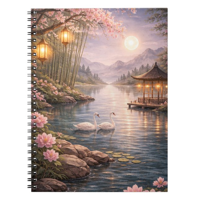 Caderno Espiral Cherry Blossom Swan Lake Spiral Photo Notebook  (Frente)
