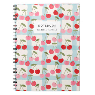 Caderno Espiral Cherry Gingham Check Pattern in Red and Pink