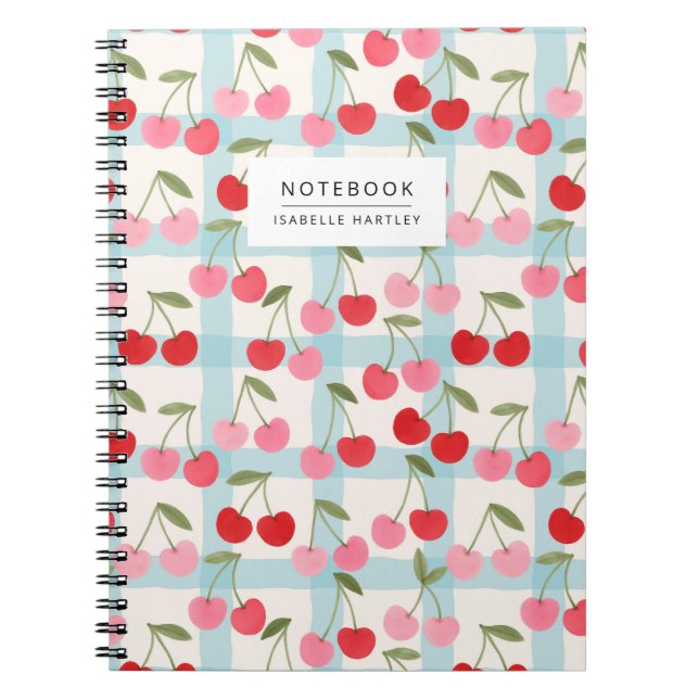 Caderno Espiral Cherry Gingham Check Pattern in Red and Pink (Frente)