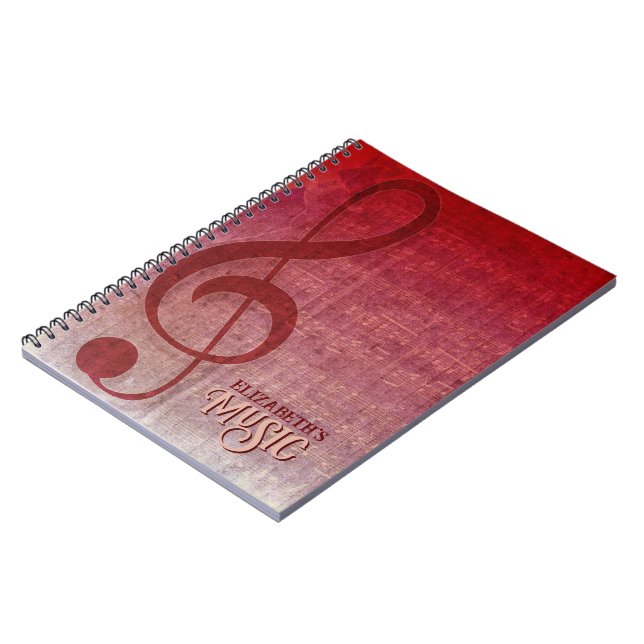 Caderno Espiral Cherry Red Clef Music Sheet Personalizado (Left Side)