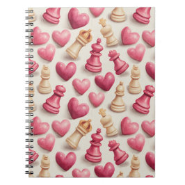 Caderno Espiral Chess & Hearts Valentines Pattern