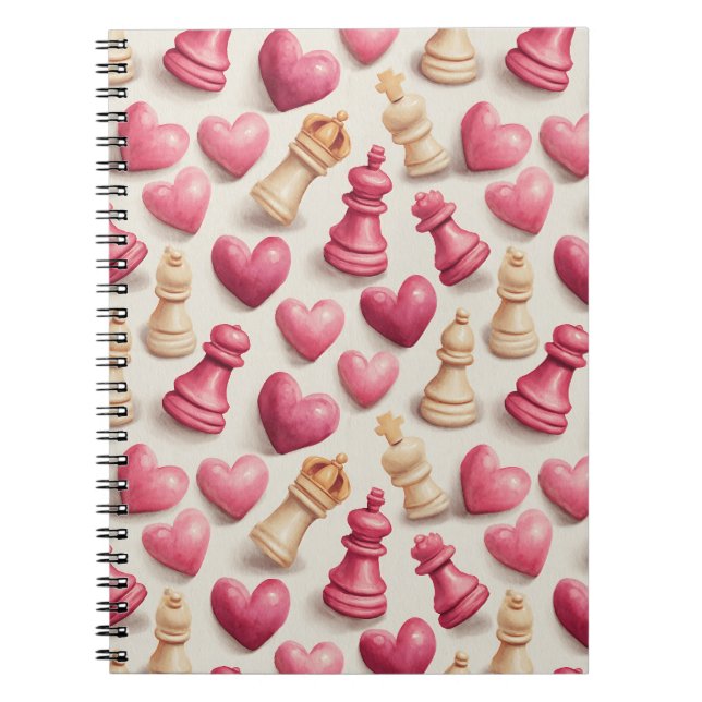 Caderno Espiral Chess & Hearts Valentines Pattern (Frente)