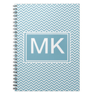Caderno Espiral Chevron Azul com Monograma