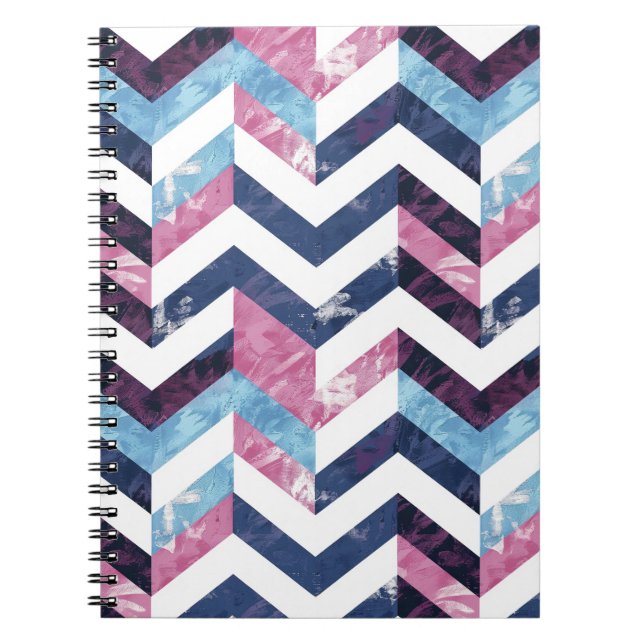 Caderno Espiral Chevron Branco Cor-de-Rosa Azul (Frente)