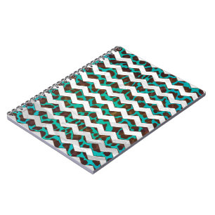 Caderno Espiral Chevron Leopard Brown e Teal Impressão
