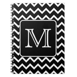Caderno Espiral Chevron preto e branco com monograma feito sob