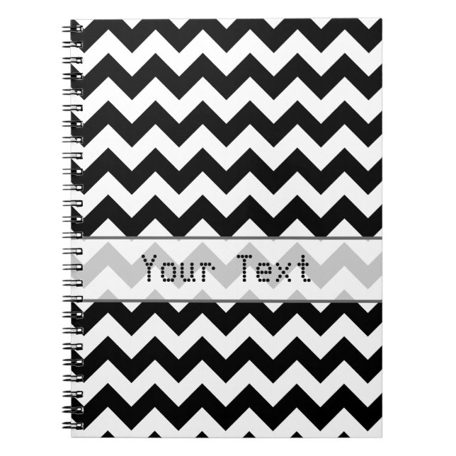 Caderno Espiral Chevron preto e branco - texto feito sob encomenda (Frente)