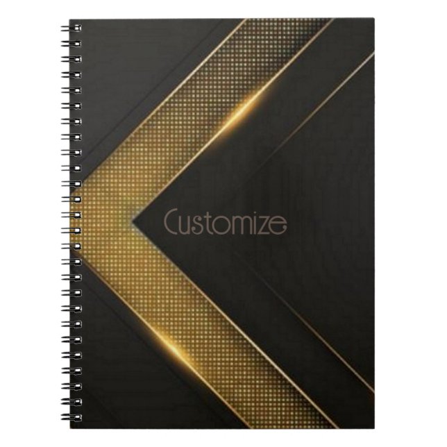 Caderno Espiral Chevron Preto E Dourado (Frente)