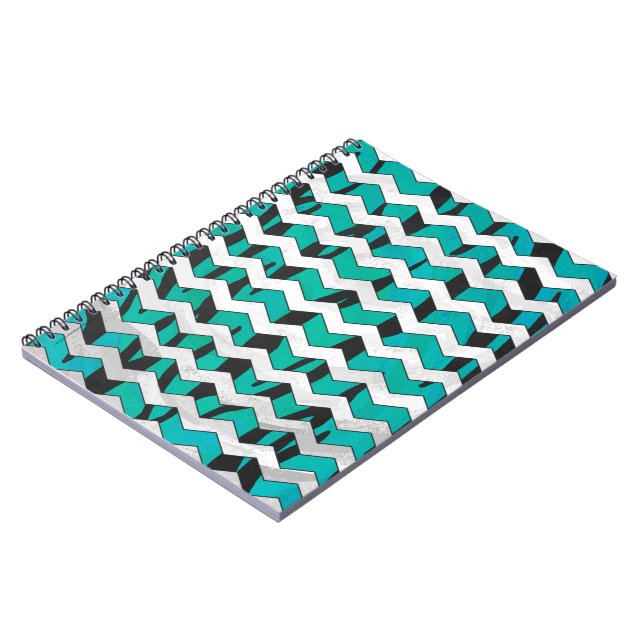 Caderno Espiral Chevron Tiger Black and Teal Impressão (Left Side)