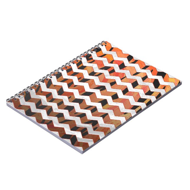 Caderno Espiral Chevron Tiger - Laranja quente e Impressão preto (Left Side)