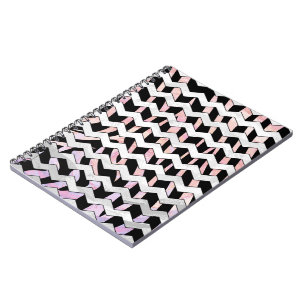 Caderno Espiral Chevron Zebra Preto e Rosa