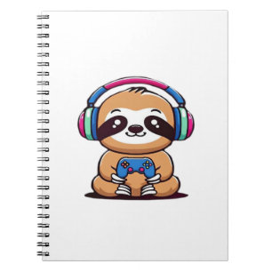 Caderno Espiral Chibi Kawaii Sloth Gamer - Cute Funny Animal com