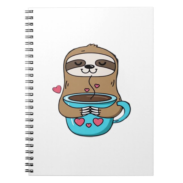 Caderno Espiral Chibi Sloth Coffee Lover � Cute Kawaii Sloth Huggi (Frente)