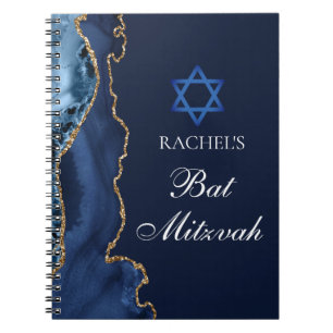 Caderno Espiral Chic Bat Mitzvah Azul Marinho Dourado Personalizad