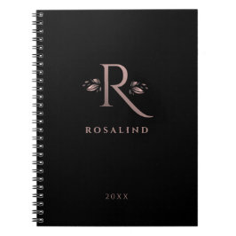 Caderno Espiral Chic Black e Faux Rosa Dourado R - Letra Monograma