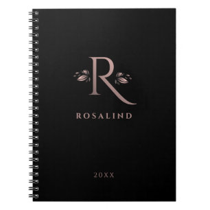 Caderno Espiral Chic Black e Faux Rosa Dourado R - Letra Monograma