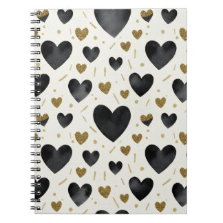 Caderno Espiral Chic Black Watercolor Hearts
