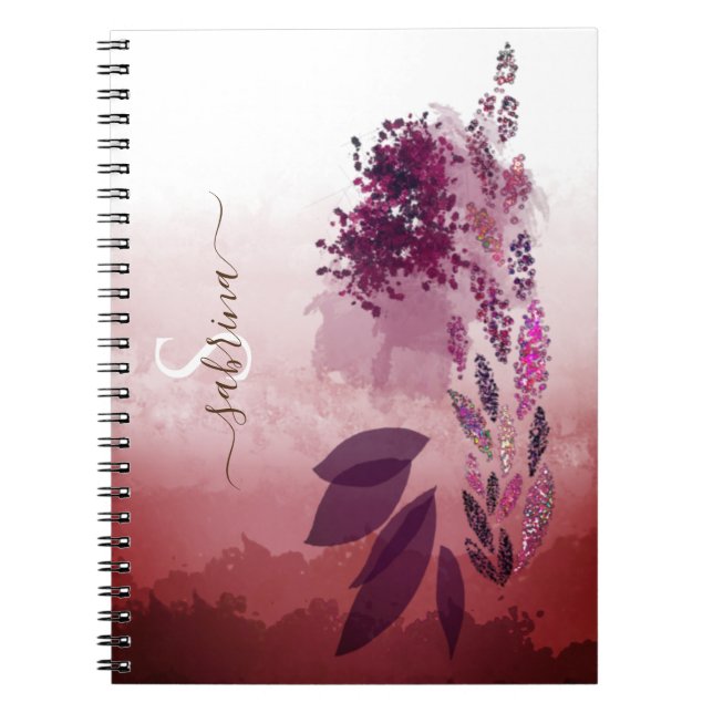Caderno Espiral Chic Burgundy Watercolor Monograma Floral (Frente)