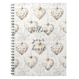 Caderno Espiral Chic Cream Grey Hearts Ornaments  