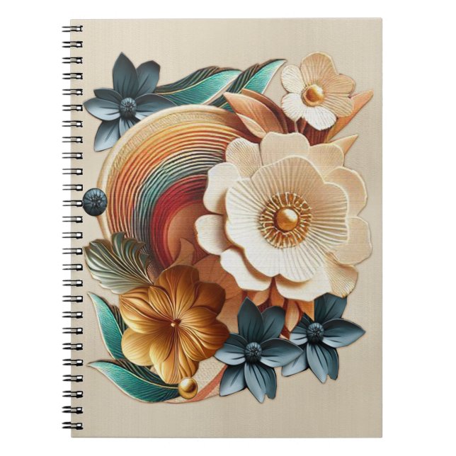 Caderno Espiral Chic, Cremes Elegantes e textura de flores de cour (Frente)