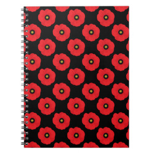 Caderno Espiral Chic Desgastado Vermelhas e Pretas Papoulas Floral