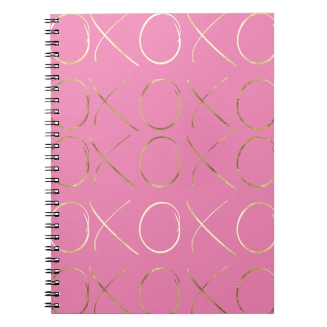 Caderno Espiral Chic Dourado Rosa Girassol XOXO (Frente)