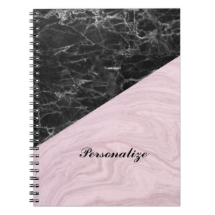 Caderno Espiral Chic Elegant Black Pink Marble Personalizado