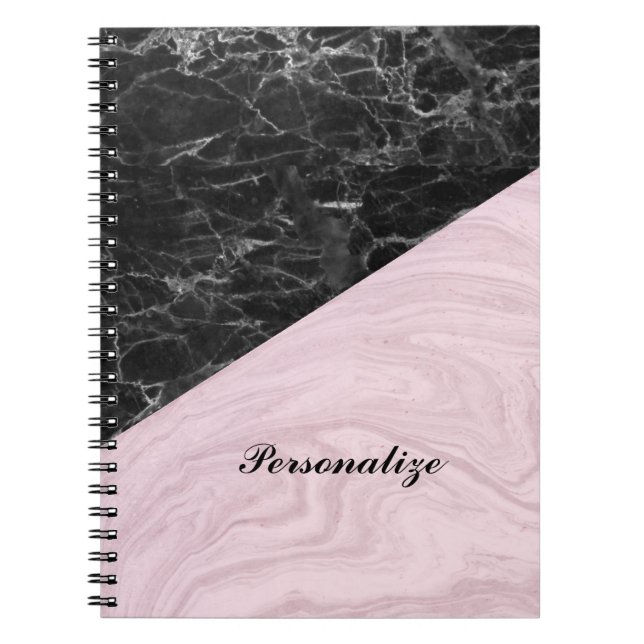 Caderno Espiral Chic Elegant Black Pink Marble Personalizado (Frente)