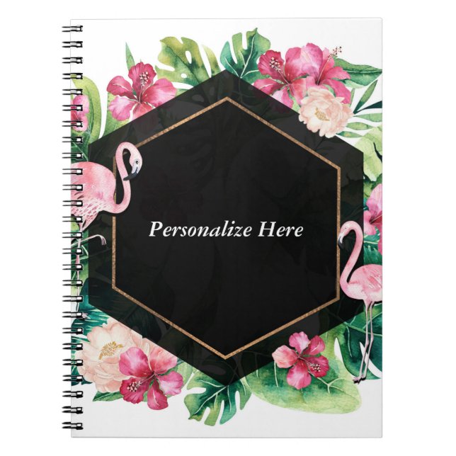 Caderno Espiral Chic Elegante de Folhas Tropicais Hibiscus Flaming (Frente)