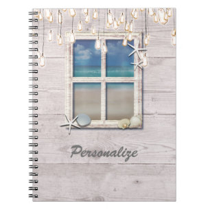 Caderno Espiral Chic Elegante De Madeira Branca Da Praia Tropical
