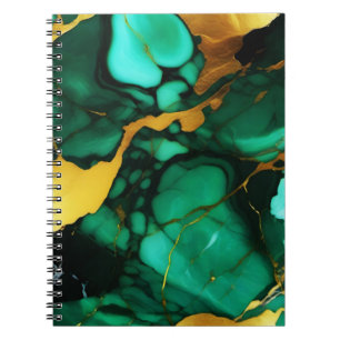 Caderno Espiral Chic Elegante verde escuro ouro amarelo Faux Marbl