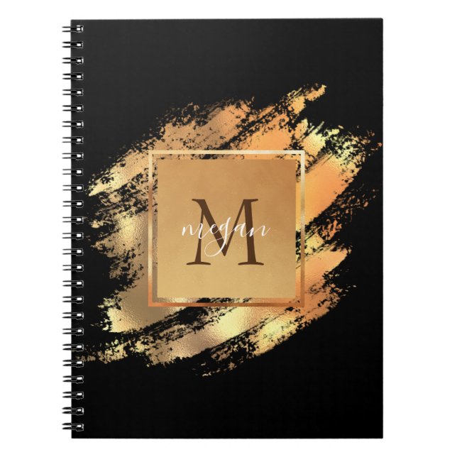 Caderno Espiral Chic Faux Dourado Glam Brushconstituídas Monograma (Frente)