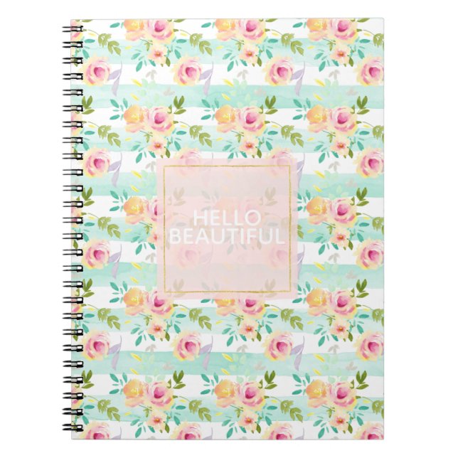 Caderno Espiral Chic Floral Mint Stripes (Frente)
