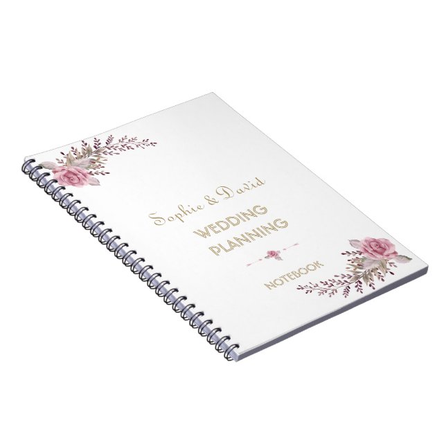 Caderno Espiral Chic Marsala Maroon Floral Wedding Planner (Lado Direito)