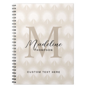 Caderno Espiral Chic Minimalista Bege Folha Anahaw Monograma Scrip