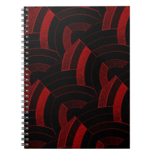 Caderno Espiral chic modern stylish black/red chevrons