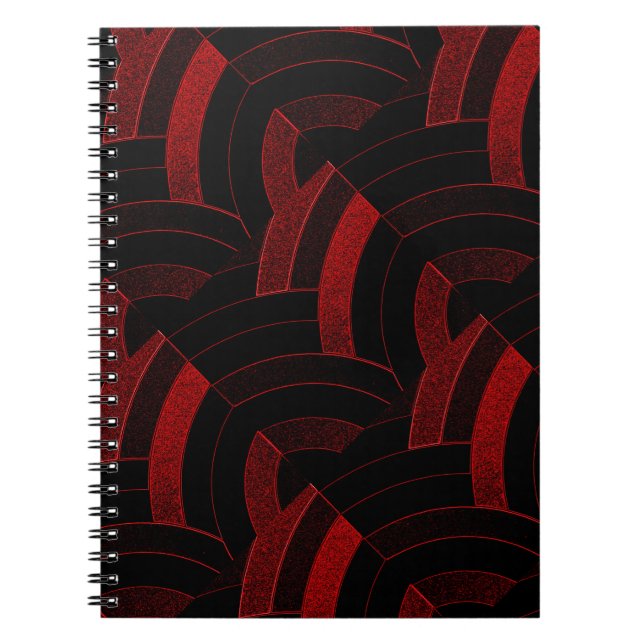 Caderno Espiral chic modern stylish black/red chevrons (Frente)
