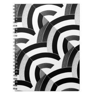 Caderno Espiral chic modern stylish black/white chevrons
