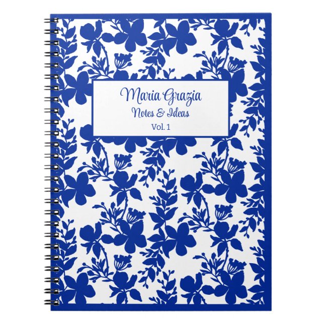 Caderno Espiral Chic Modern White Blue Floral (Frente)