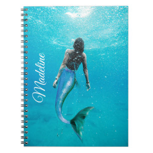 Caderno Espiral Chic Moderna do Oceano Azul Sereia