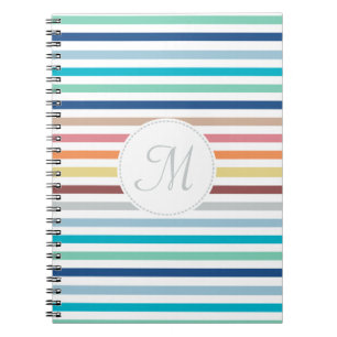Caderno Espiral Chic Monogram Pastel Rainbow Horizontal Stripes