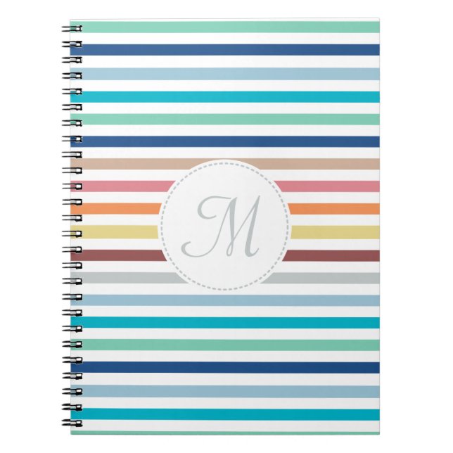 Caderno Espiral Chic Monogram Pastel Rainbow Horizontal Stripes (Frente)