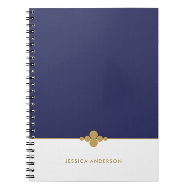 Caderno Espiral Chic Navy Blue White Gold Personalized (Frente)