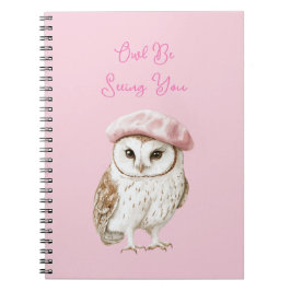Caderno Espiral Chic Pink Beret Brown White Owl Be Seeing You