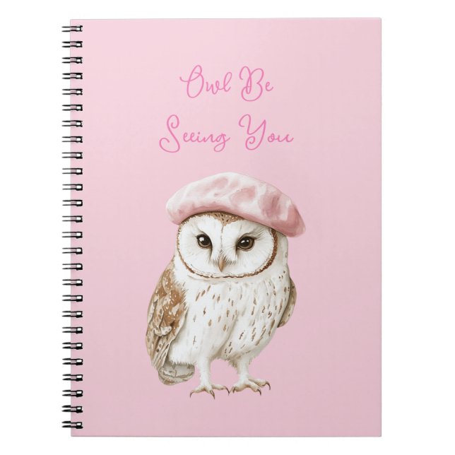 Caderno Espiral Chic Pink Beret Brown White Owl Be Seeing You (Frente)