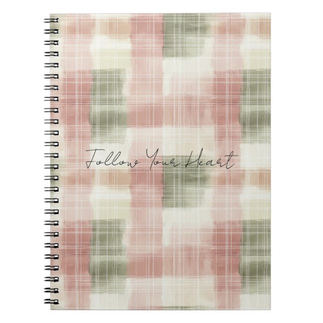 Caderno Espiral Chic Pink Mint Cream Plaid Stripes   (Frente)